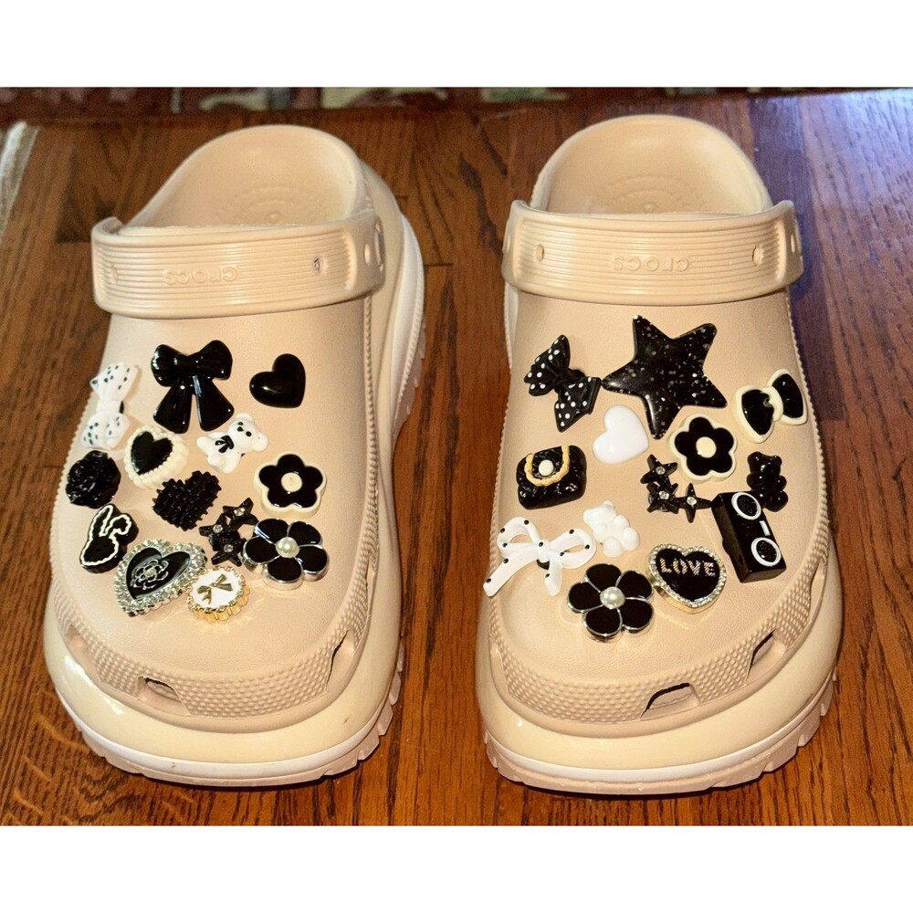 Crocs Siren embellished jibbitz Platform Clog In Ivory/Tan W8 - Picture 2 of 6